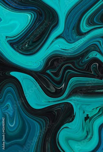 Fluid art texture. Liquid acrylic artwork with beautiful mixed paints. Background with abstract swirling paint effect. Can be used for interior poster. Trendy designs colours. Digital art illustration