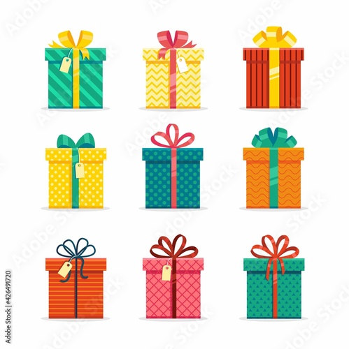 Colored Gift Boxes with Ribbon. Set of gift boxes