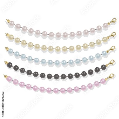 Pearl Beads Set. Glamour Borders on white Background, a precious piece of jewelry
