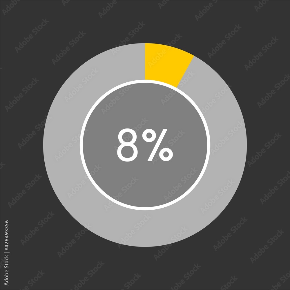 Fototapeta premium 8 percent, circle percentage diagram on black background vector illustration.