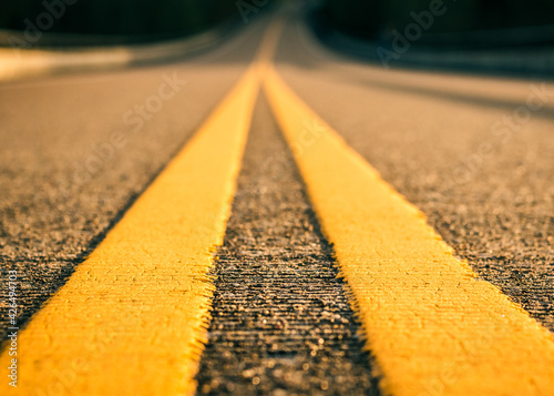 Middle Yellow Lines on Asphalt Roadway