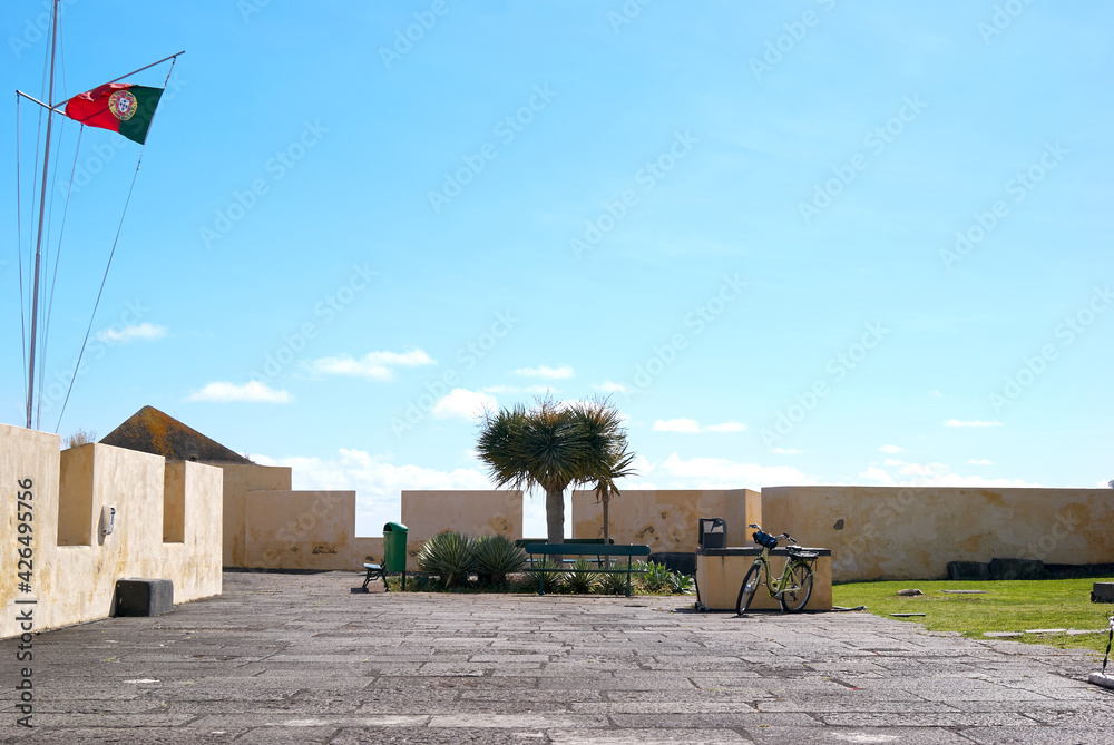 fortress madeira island, portuguese flag, travelling with bike fortress madeira island, portuguese flag, travelling with bike