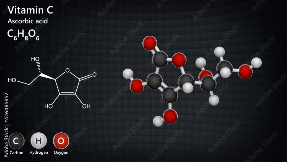 Chemical structure of Vitamin C (Ascorbic acid). Also known as ...