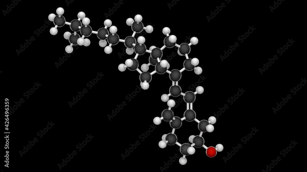 Chemical structure of Vitamin D2 (Ergocalciferol). Also known as viosterol. Formula: C28H44O. 3D render. Seamless loop. Chemical structure model: Ball and Stick. RGB + Alpha (Transparent) channel. Chemical structure of Vitamin D2 (Ergocalciferol). Also known as viosterol. Formula: C28H44O. 3D render. Seamless loop. Chemical structure model: Ball and Stick. RGB + Alpha (Transparent) channel.