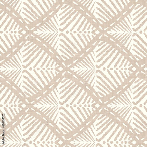 Minimal ecru jute geo texture pattern. Two tone washed out beach decor background. Modern rustic brown sand color design. Seamless geometric burlap effect pattern for shabby chic coastal living. 

