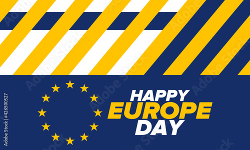 Europe Day. Annual public holiday in May. Is the name of two annual observance days - 5 May by the Council of Europe and 9 May by the European Union. Poster, card, banner and background. Vector