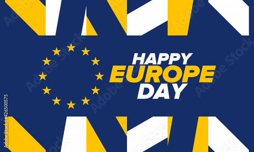 Europe Day. Annual public holiday in May. Is the name of two annual observance days - 5 May by the Council of Europe and 9 May by the European Union. Poster, card, banner and background. Vector