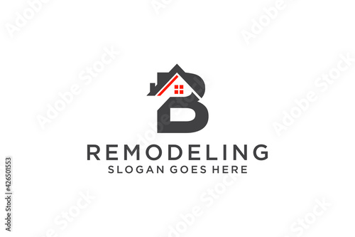 Letter B for Real Estate Remodeling Logo. Construction Architecture Building Logo Design Template Element.