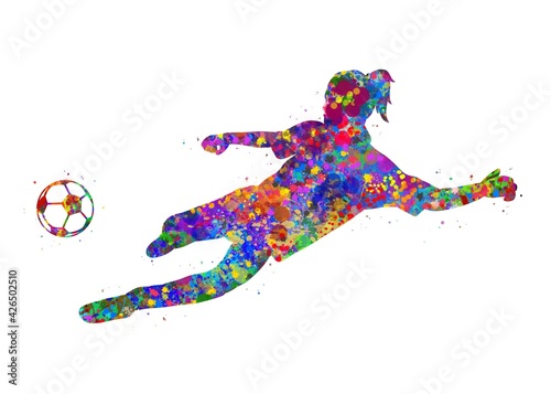 Soccer Player Girl watercolor art, abstract painting. sport art print, watercolor illustration rainbow, colorful, decoration wall art.