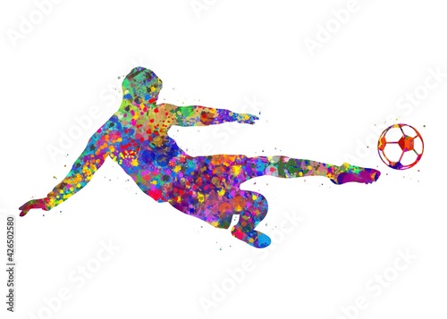 Soccer Player Male watercolor art, abstract painting. sport art print, watercolor illustration rainbow, colorful, decoration wall art.