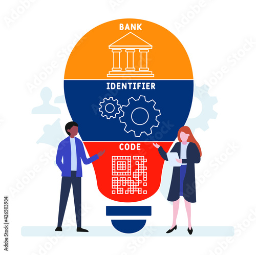 Flat design with people. BIC - Bank Identifier Code  acronym, business concept background.   Vector illustration for website banner, marketing materials, business presentation, online advertising.