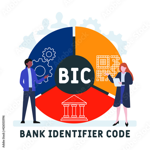 Flat design with people. BIC - Bank Identifier Code  acronym, business concept background.   Vector illustration for website banner, marketing materials, business presentation, online advertising.