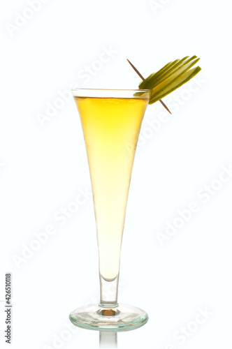 refreshing green cocktail on white background