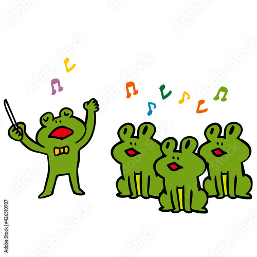 カエルの大合唱と指揮者のイラスト