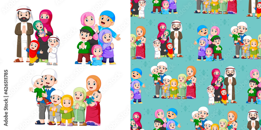 The collection of the big family with the many children in the pattern set The collection of the big family with the many children in the pattern set