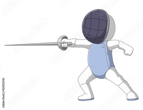 The boy is playing the fencing with the good pose
