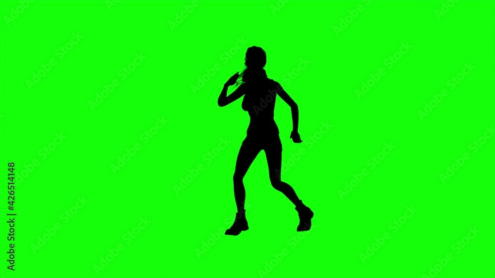 Computer generated green screen shadow of a girl dancing hip hop style. Computer generated green screen shadow of a girl dancing hip hop style.