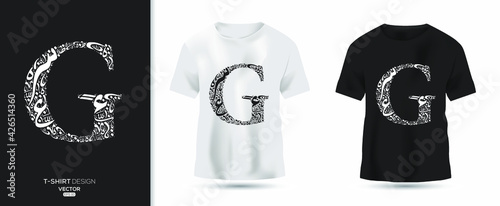 Creative (G) Letter contain Random Arabic Letters Without specific meaning in English ,t-shirt design, Vector illustration.
