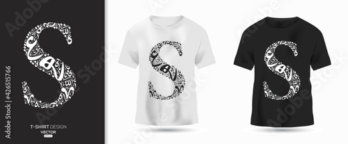 Creative (S) Letter contain Random Arabic Letters Without specific meaning in English ,t-shirt design, Vector illustration.