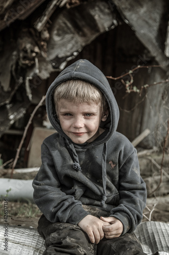 A child is crying in the ruins