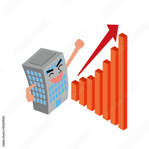 業績アップで喜ぶ会社キャラクター