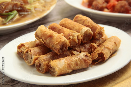 Photography Freshly cooked Filipino food called Lumpiang Shanghai