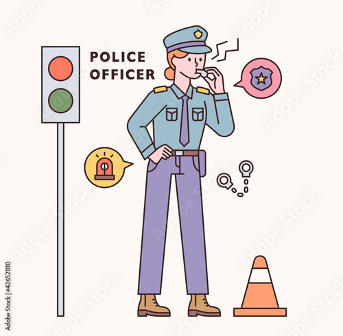 police officer character and icon set. flat design style minimal vector illustration.