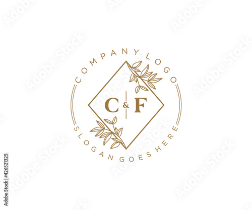 initial CF letters Beautiful floral feminine editable premade monoline logo suitable for spa salon skin hair beauty boutique and cosmetic company.