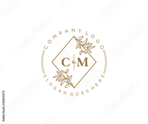 initial CMC letters Beautiful floral feminine editable premade monoline logo suitable for spa salon skin hair beauty boutique and cosmetic company.