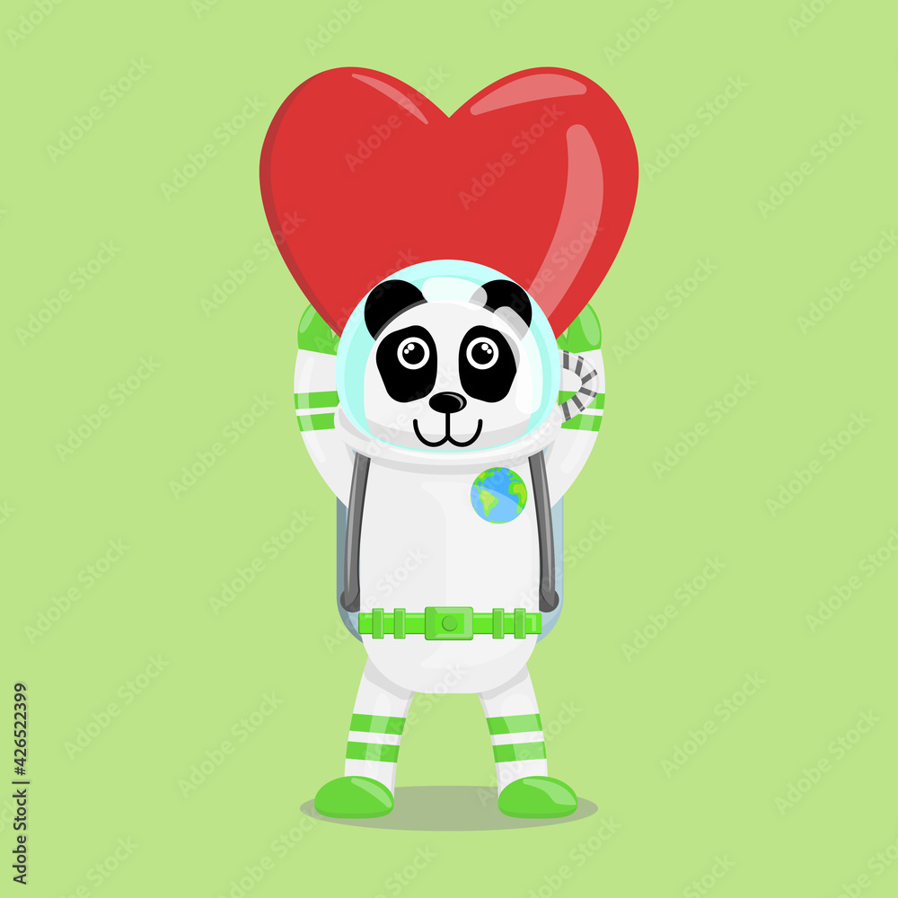Fototapeta premium Illustration vector graphic cartoon of cute panda astronaut raises a love. Childish cartoon design suitable for product design of children's books, t-shirt, greeting cards etc