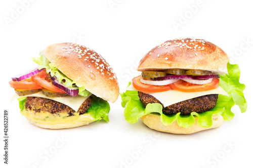 Cheeseburger isolated on a white background. Hamburger with cheese. Burger isolated