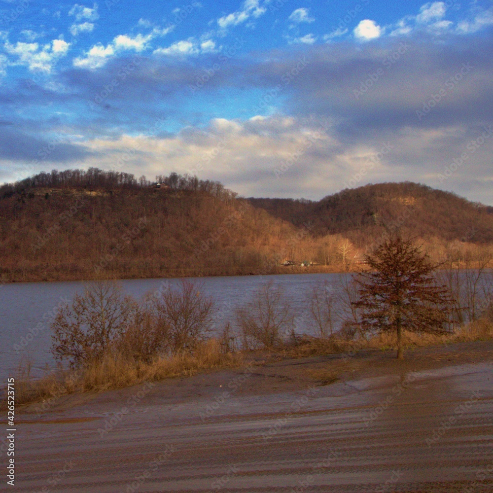 river and hills