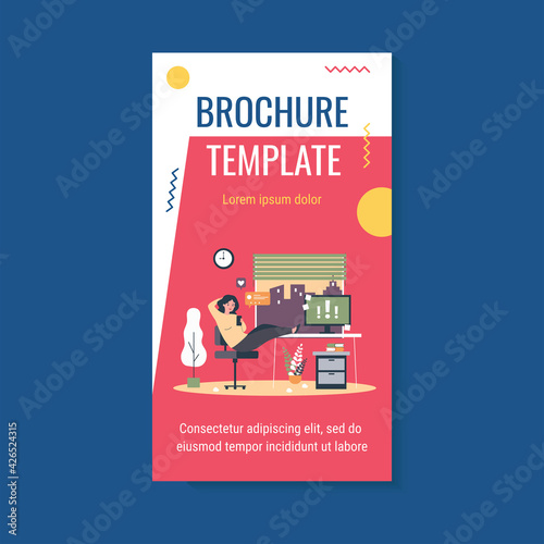 Lazy office person procrastinating at workplace, chatting on cellphone online, ignoring important notes on computer. Vector illustration for leisure time at work, time management failure concept