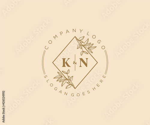 initial KN letters Beautiful floral feminine editable premade monoline logo suitable for spa salon skin hair beauty boutique and cosmetic company.