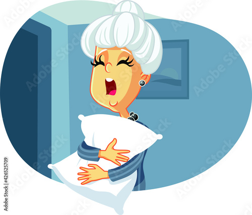 Granny Yawning Feeling Sleeping Holding a Pillow
