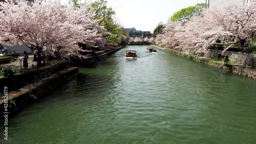 Kyoto,Japan-April 1, 2021: Okazaki Jikkokubune Boat Ride during cherry blossoms viewing season
 photo