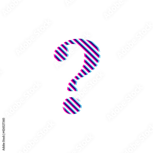 question mark symbol with slanted lines, embroidery in blue and red editable vector 