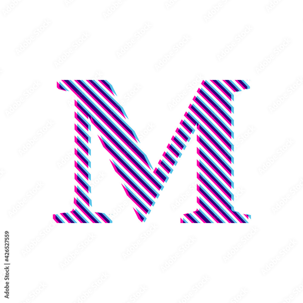 Obraz premium Capital letter M, letter in purple embroidered fabric 