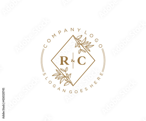 initial RC letters Beautiful floral feminine editable premade monoline logo suitable for spa salon skin hair beauty boutique and cosmetic company.