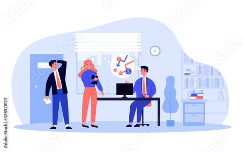 Businessman thinking of financial crisis. Sad office people, problems at work flat vector illustration. Financial crisis, bankruptcy, money loss concept for banner, website design or landing web page
