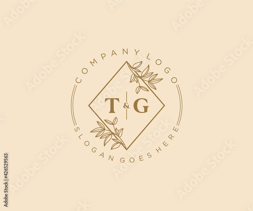 initial TG letters Beautiful floral feminine editable premade monoline logo suitable for spa salon skin hair beauty boutique and cosmetic company.