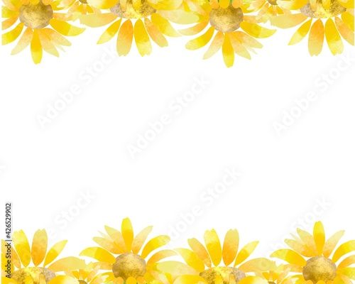 watercolor sunflower‘s flower frame, round, small