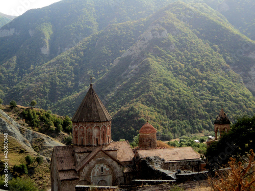 Beautiful view of Dadivank Armenian monastery on the hill in the Kalbajar District of Azerbaijan photo