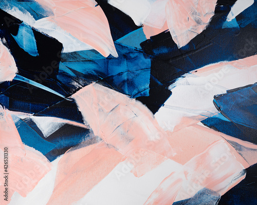 Abstract painting with blue and peach broad patches