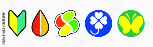 Set of stickers for drivers. Various signs of Japanese car signs. Beginner, elderly, handicapped, hard of hearing.