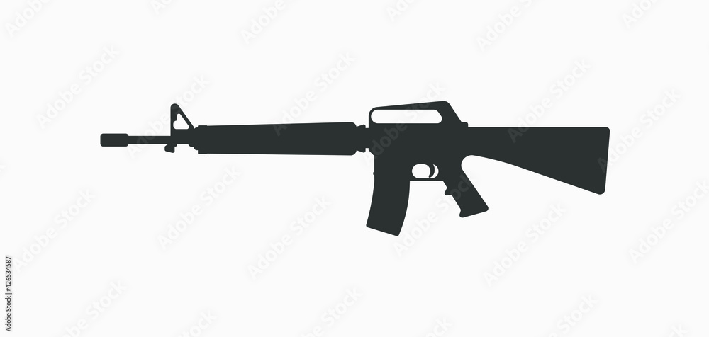 M16 vector icon. Assault rifle gun symbol. Silhouette of weapon. M16 vector icon. Assault rifle gun symbol. Silhouette of weapon.