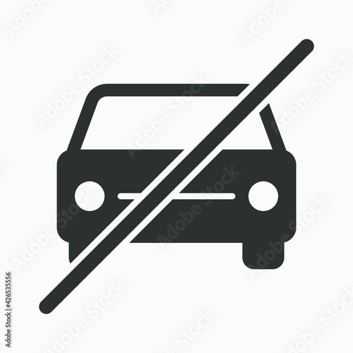 Crossed car icon. No vehicles allowed sign. Vector illustration.