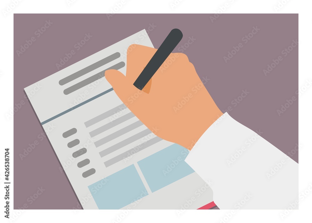Hand filling form paper. Simple flat illustration