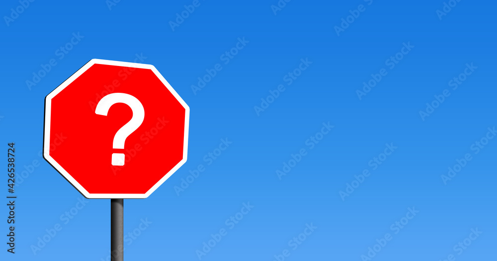 Question mart in stop road sign in blue clear sky with copy space. Business question Concept idea 