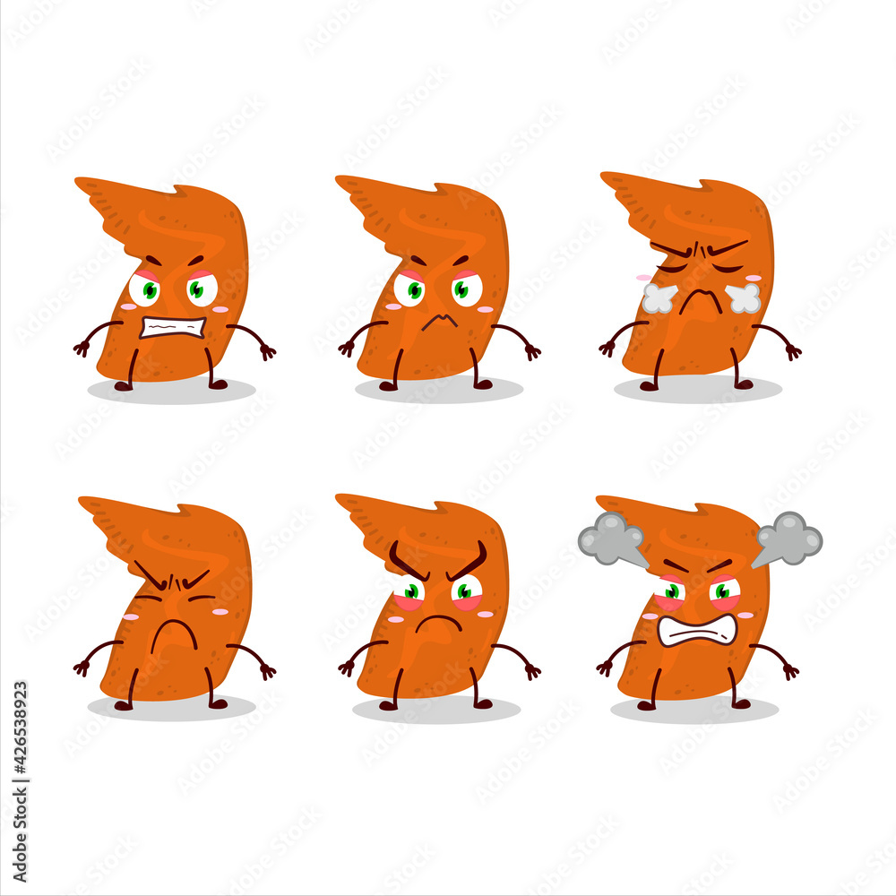 Chicken wings cartoon character with various angry expressions